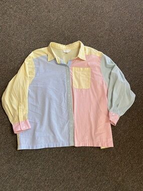 MARBLE Pastel Block Button-Down Shirt in Blue, Pink, Yellow, Mint